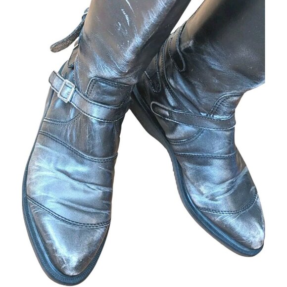 Rare Dr Martens Distressed Moto Boots Mens 8 Metallic Gray Zip VTG Grunge Punk - Picture 14 of 16